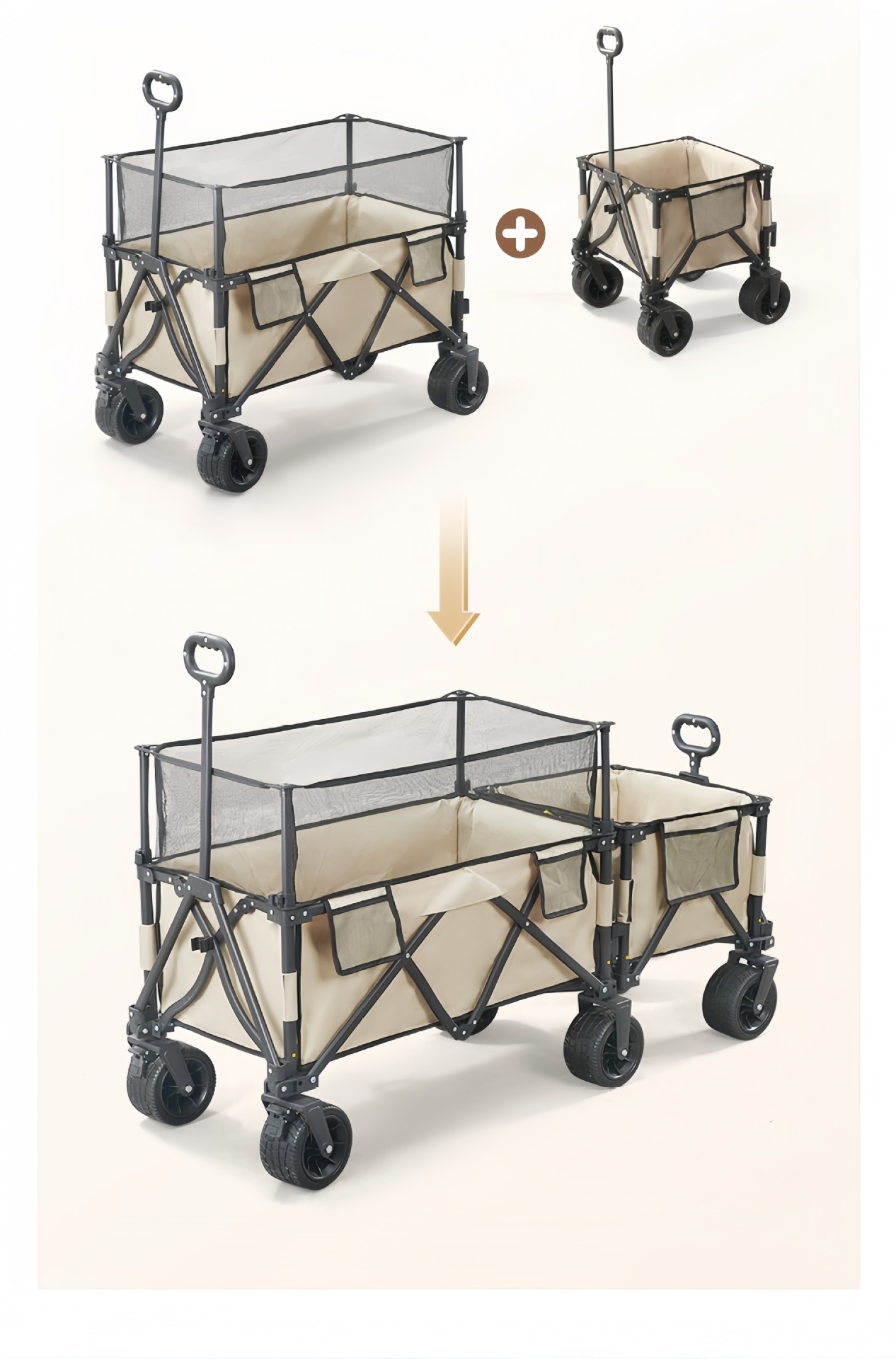 Meetjoys 230L Modular Collapsible Folding Wagon with Detachable All-Terrain Wheels | Multi-Configuration Double-Layer Extended Cargo Cart, OEM/ODM Wholesale