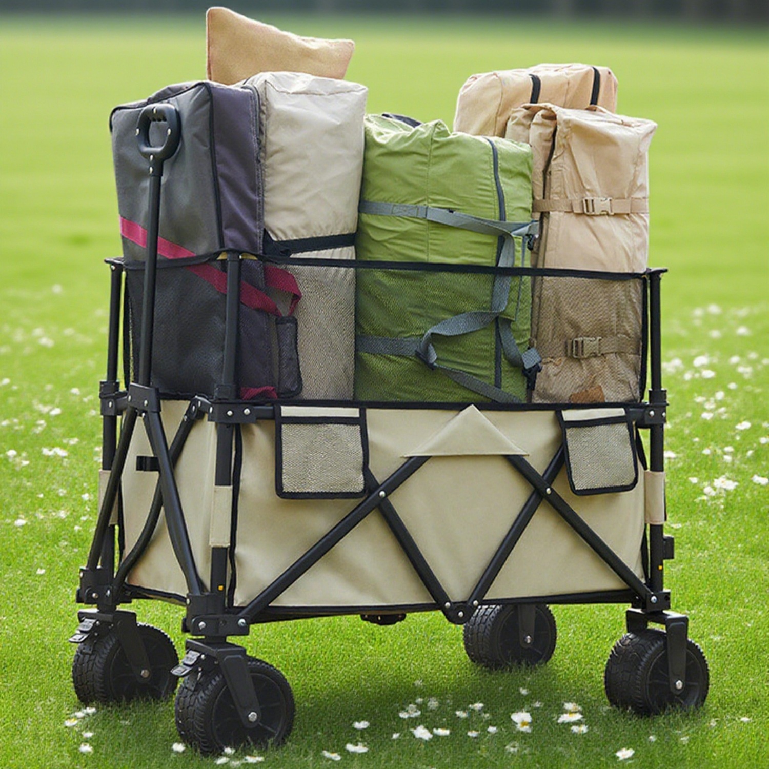 Meetjoys 230L Modular Collapsible Folding Wagon with Detachable All-Terrain Wheels | Multi-Configuration Double-Layer Extended Cargo Cart, OEM/ODM Wholesale
