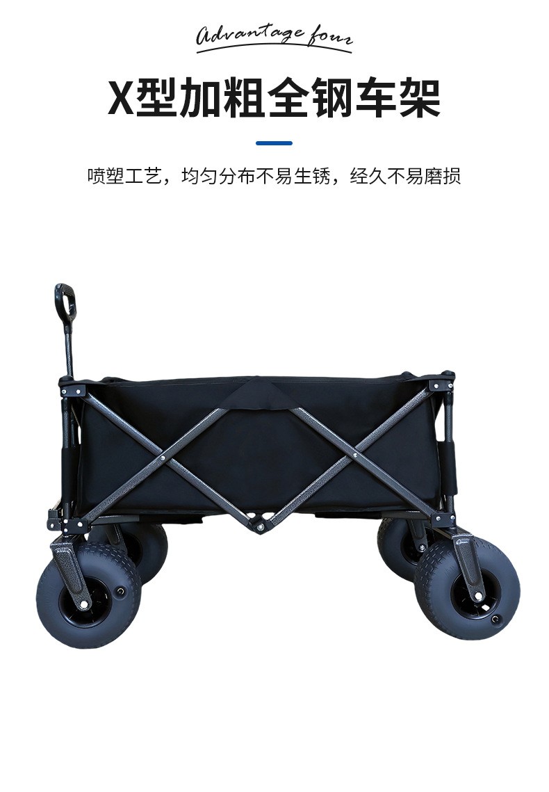Meetjoys Heavy-Duty Collapsible Folding Wagon with Patented Pneumatic All-Terrain Sand Wheels | X-Frame Large Capacity Push-Pull Camping Cart, B2B Wholesale
