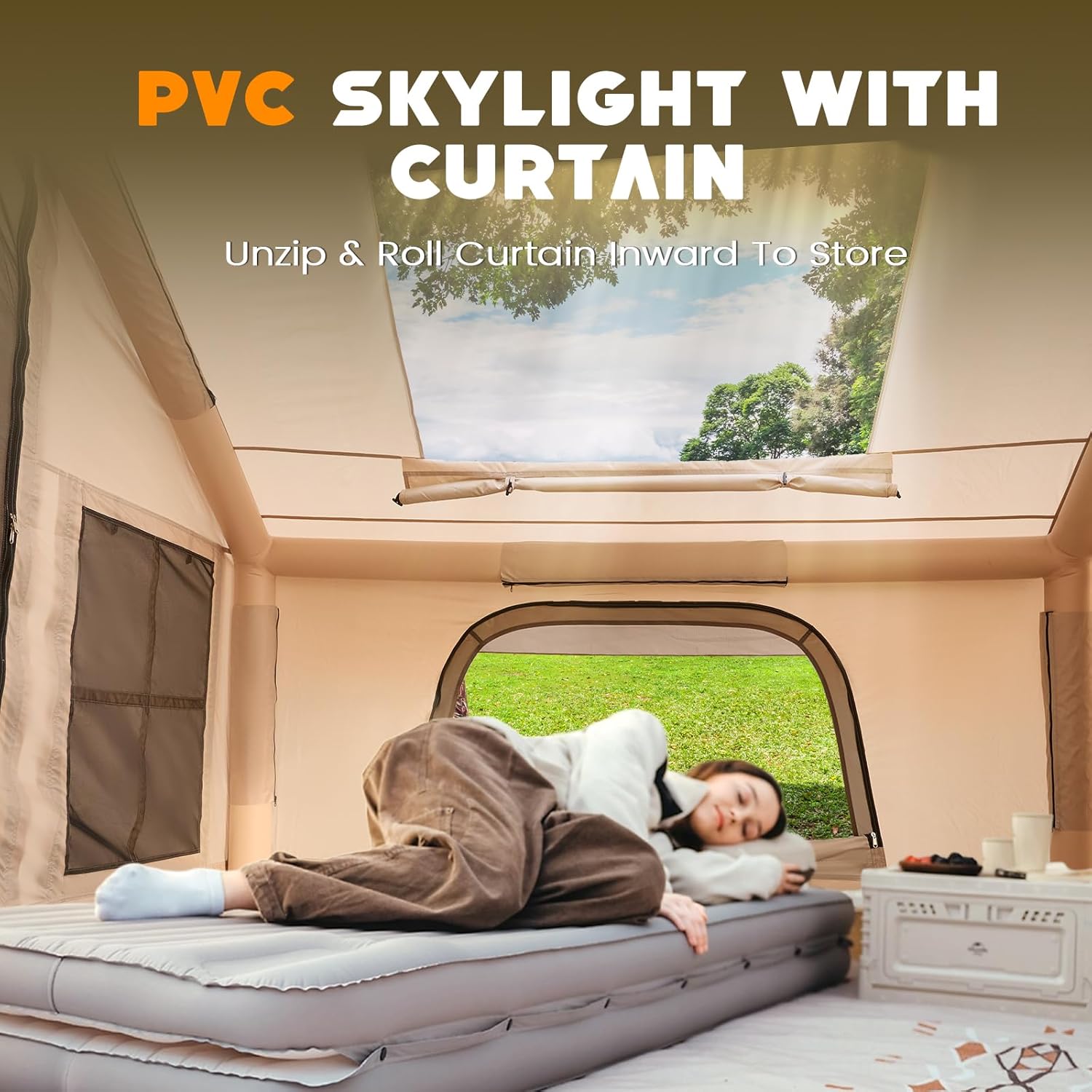 Meetjoys Luxury 4-Season Inflatable Glamping Tent with PVC Air Columns & Chimney Jack