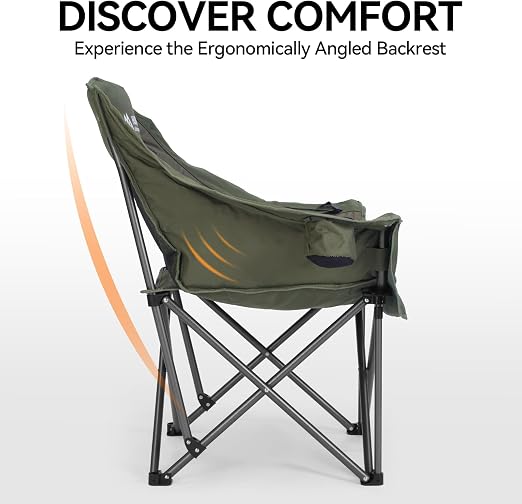 meetjoys Oversized Camping Chair Heavy Duty, 450LBS Padded Folding Lawn Chair with Side Cooler Bag & Cup Holder, Extra Wide Ergonomic Quad Chair for Outdoor, Camping, Fishing, RV Travelling