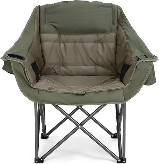 meetjoys Oversized Camping Chair Heavy Duty, 450LBS Padded Folding Lawn Chair with Side Cooler Bag & Cup Holder, Extra Wide Ergonomic Quad Chair for Outdoor, Camping, Fishing, RV Travelling