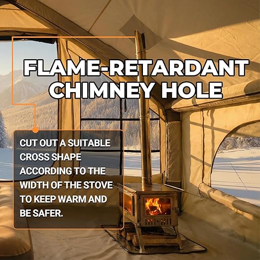 meetjoys 4-Season Inflatable Glamping Tent with Stove Jack, Heavy Duty 420D Oxford Luxury Air Tent, Waterproof PU3000mm+ Blow Up Camping Tent with AC Port, 2 Doors & 6 Mesh Windows for Family Camping